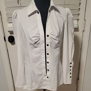 Miss Molly Chic White Button-Down Women's Shirt With Black Buttons